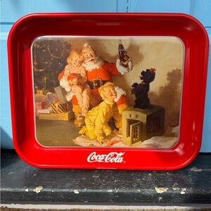 Vintage Coca-Cola Holiday Tray 1986 Santa Christmas